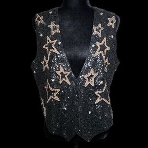 Halsey Collection - Sequins Stars Button Front Vest - Size S